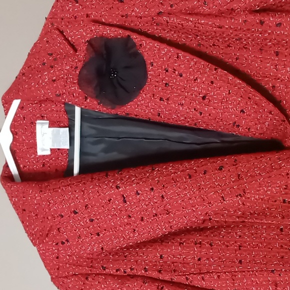 Worthington Red/Black Woven Style Blazer w Black Twill Embellishment Pin Size 14 - Picture 3 of 8